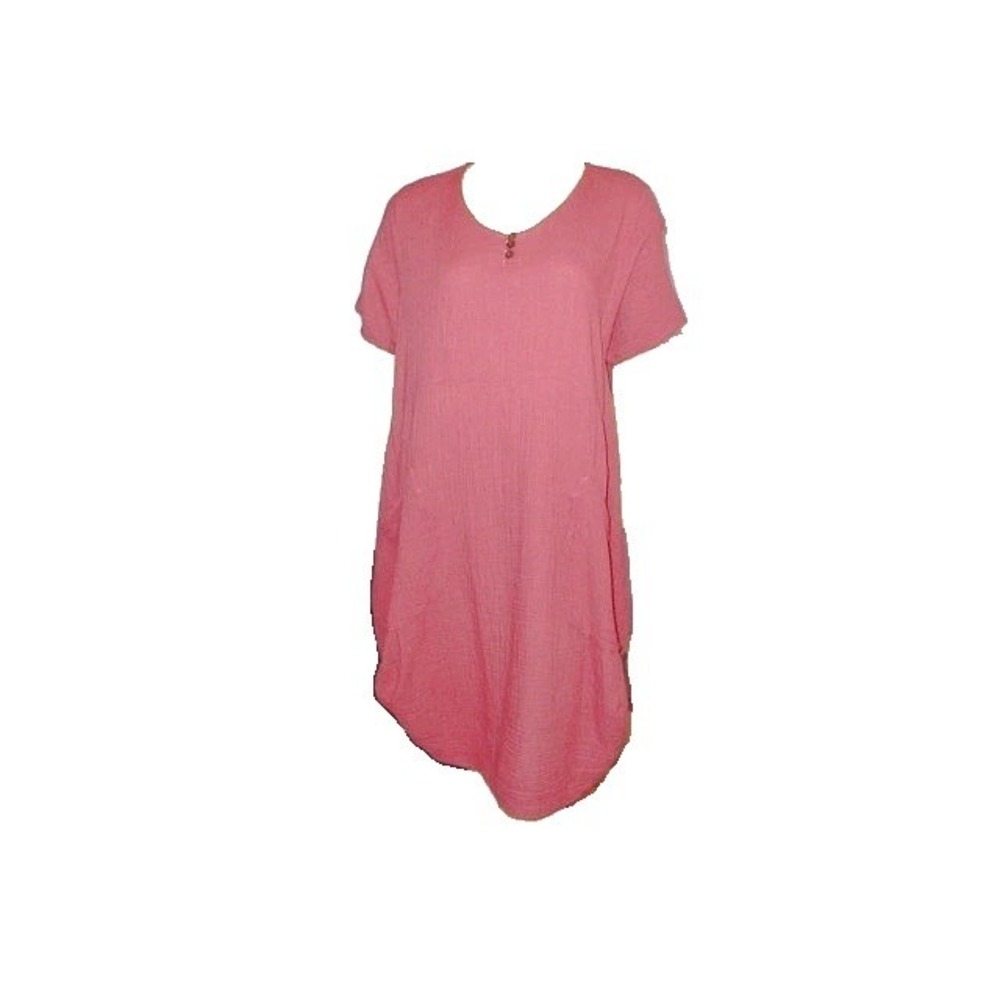 Tenzing Cotton Gauze Dress Size XL Pockets Muslin Popover Lagenlook Boho Coastal